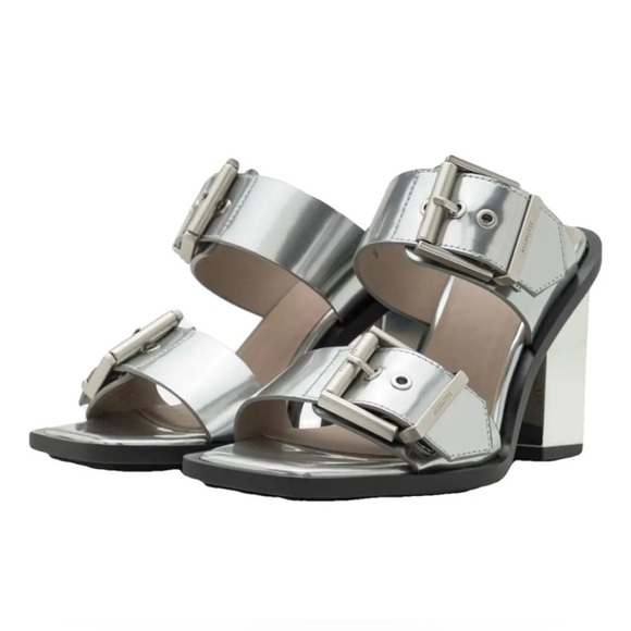 AllSaints Camille Silver Chrome Mirror Block Heel Sandals Sz 36 NIB - Picture 5 of 8